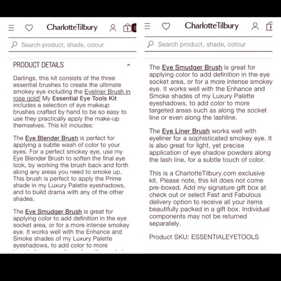 Charlotte Tilbury 3pc. Set Essential Eye Tools Brush Set    ~NEW~ - Picture 4 of 9